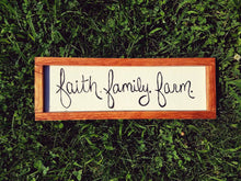 Load image into Gallery viewer, Faith. Family. Farm. Sign, farmhouse, housewarming, fixer upper, sign, wall, white, cabin