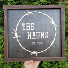 Load image into Gallery viewer, Custom Barbwire Sign- Great for a wedding gift or nursery sign!